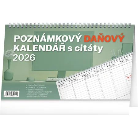 NOTIQUE Stolní kalendář Poznámkový daňový s citáty 2026, 25 x 14,5 cm