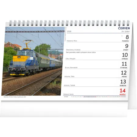 NOTIQUE Stolní kalendář Vlaky 2026, 23,1 x 14,5 cm