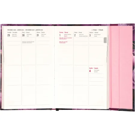 NOTIQUE Týdenní magnetický diář Fialové květy 2026, 13 x 21 cm