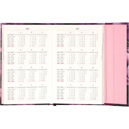 NOTIQUE Týdenní magnetický diář Fialové květy 2026, 13 x 21 cm