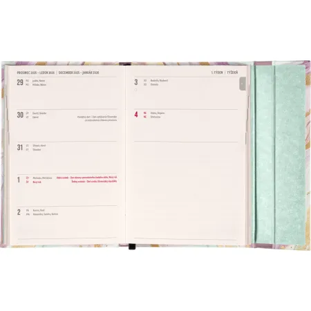 NOTIQUE Týdenní magnetický diář Růžový mramor 2026, 11 x 16 cm