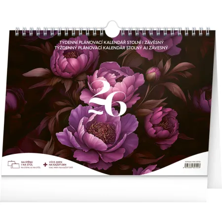 NOTIQUE Týdenní plánovací kalendář Fialové květy 2026, 30 x 21 cm