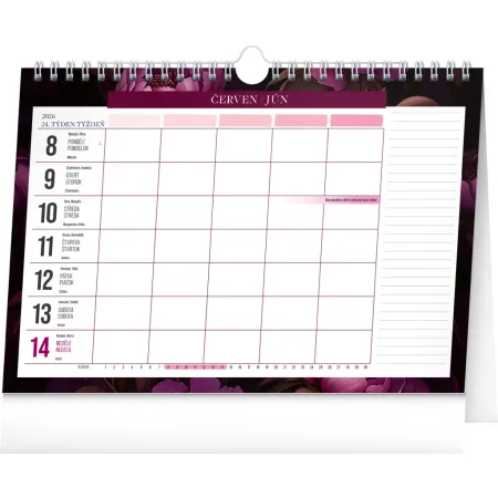 NOTIQUE Týdenní plánovací kalendář Fialové květy 2026, 30 x 21 cm