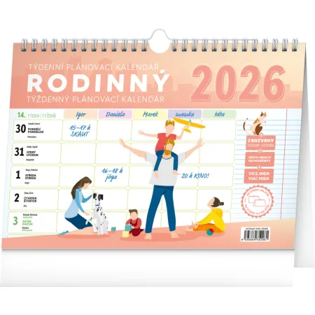 NOTIQUE Týdenní rodinný plánovací kalendář s háčkem 2026, 30 x 21 cm