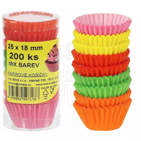 Papírové košíčky barevné cukrářské 25x18mm, 200ks