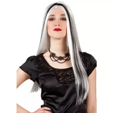 Paruka Aurora stříbrné vlasy s černým pramenem ZHL 86103