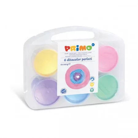 PRIMO Prstové barvy, perleťové, sada 6x100g, PP box