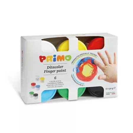Prstové barvy PRIMO, sada 6 x 50g, kelímky