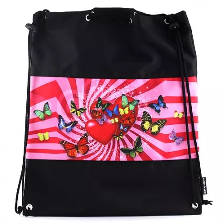 Sáček na cvičky Leasyn, srdíčka a motýlci