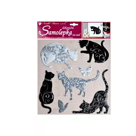 Samolepící dekorace 10228 kočky se stříbrným dekorem 38x31cm