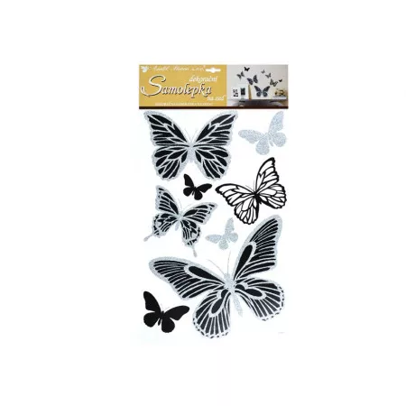 Samolepící dekorace 10232 motýli se stříbrnými glitry 60x32cm