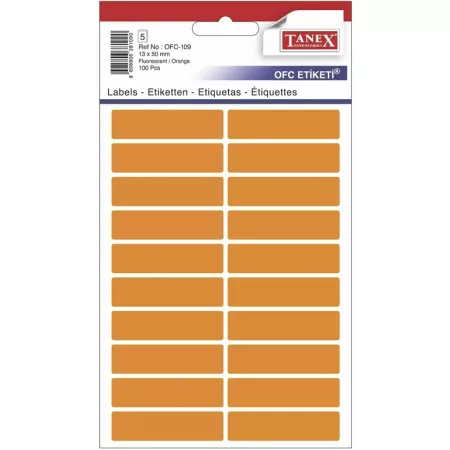 Samolepící etikety v sáčku neon 13x50 mm, oranžové 100 etiket v balíčku OFC-109