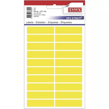 Samolepící etikety v sáčku neon 13x50 mm, žluté 100 etiket v balíčku OFC-109
