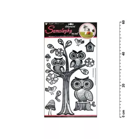 Samolepky na zeď 10084 strom se sovami s rastrem 60x32cm