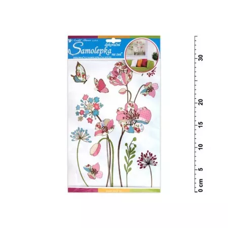 Samolepky na zeď 10091 barevné vzrorované květy s glitry 35x22cm