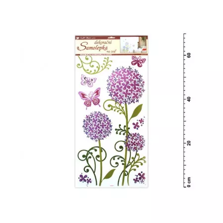 Samolepky na zeď 1387 hortenzie fialkové s glitrem, 69x32 cm