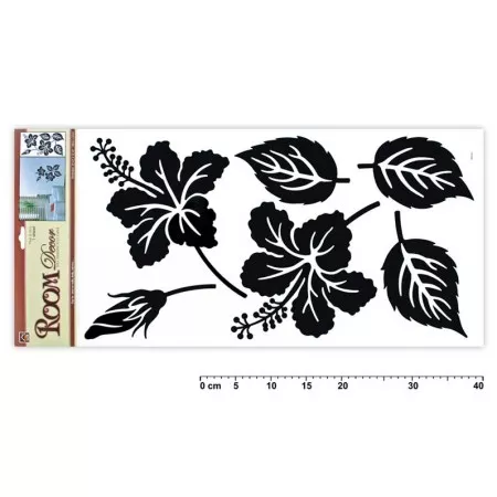 Samolepky na zeď 636 černá 69x32cm ibišek+listy