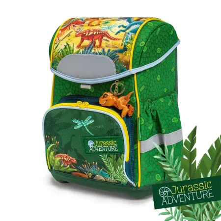 Školní aktovka Jurassic adventure - dinosaurus, zelená
