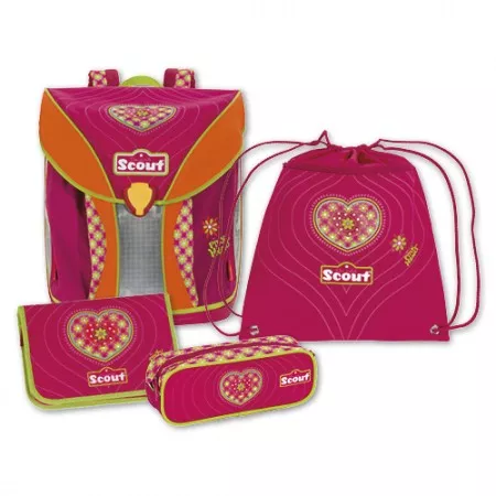 Školní batohový set Scout, Nano, 4-dílný, srdíčko růžové 