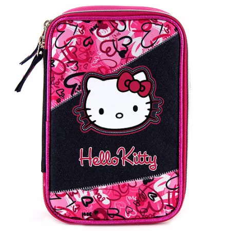 Školní jednopatrový XXL penál Hello Kitty, plněný