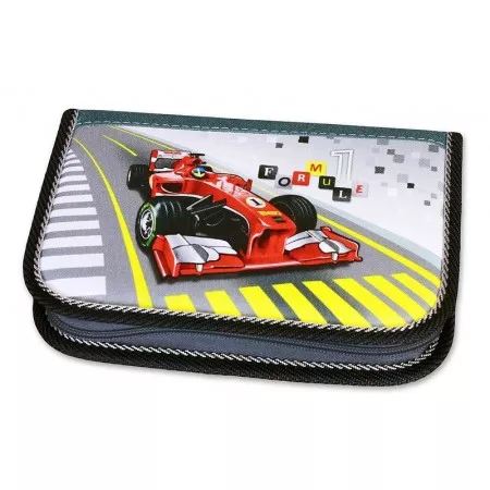 Školní penál EMIPO, motiv Formule racing, 2-klopy, plněný 