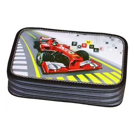 Školní penál EMIPO, s motivem Formule racing, 3-patrový, neplněný 