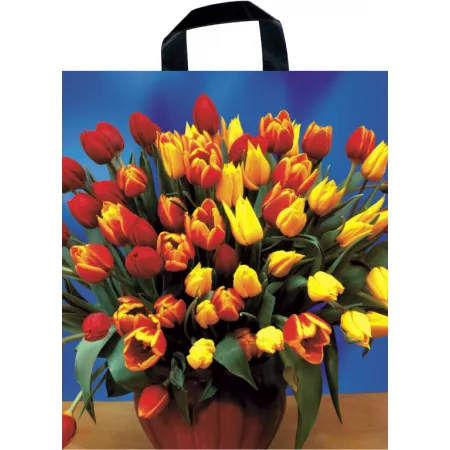 Taška LDPE 50 x 45 s uchy tulipány 9303