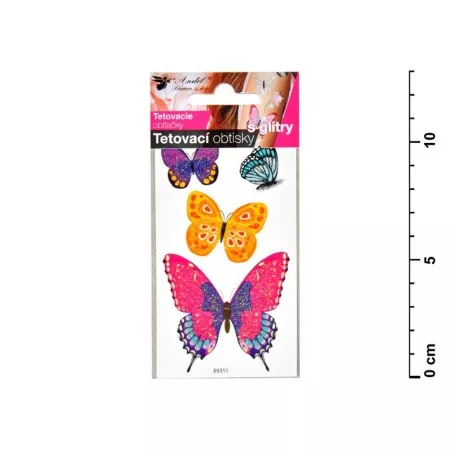 Tetovací obtisky ANDĚL 1102 motýli s glitry 10,5x6cm