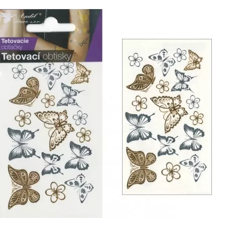 Tetovací obtisky ANDĚL 1114 zlatí a stříbrní motýli 10,5x6cm 