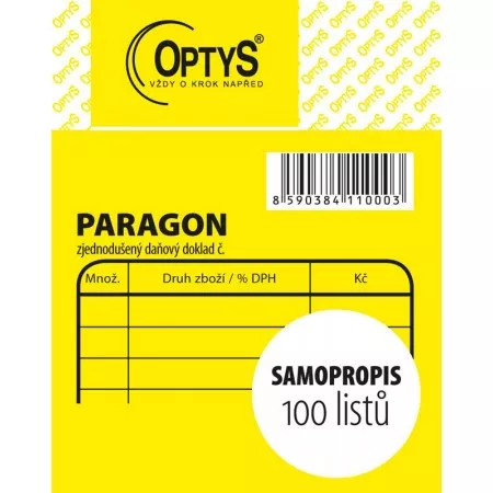 Tiskopis OPTYS 1100, Obchodní paragon, samopropisovací, 7,5x9,5cm