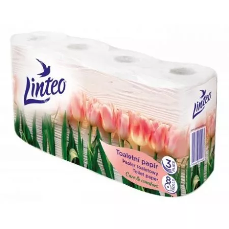 Toaletní papír Linteo, 8 rolí, bílý, 3-vrstvý 15m-Tulipány