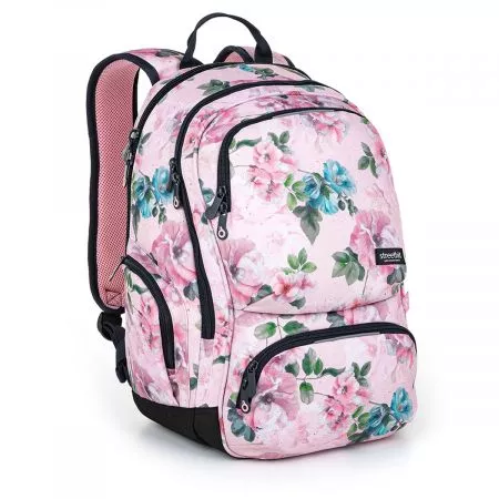 Topgal Studentský růžový batoh s květinami ROTH 22029 