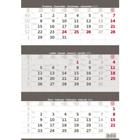 Tříměsíční kalendář šedý (N204-26)
