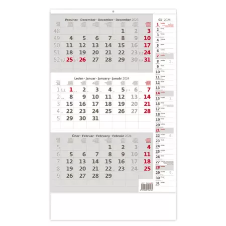 Tříměsíční kalendář šedý s poznámkami (N210-24)