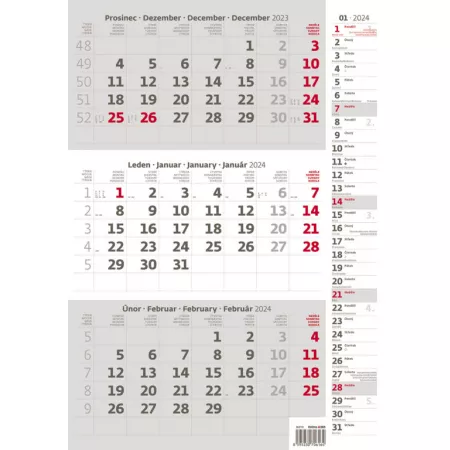 Tříměsíční kalendář šedý s poznámkami (N210-24)