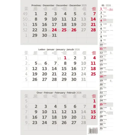 Tříměsíční kalendář šedý s poznámkami (N210-26)