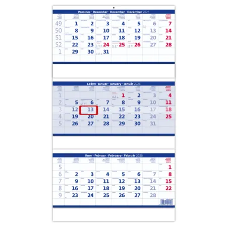 Tříměsíční kalendář skládaný modrý (N208-26)