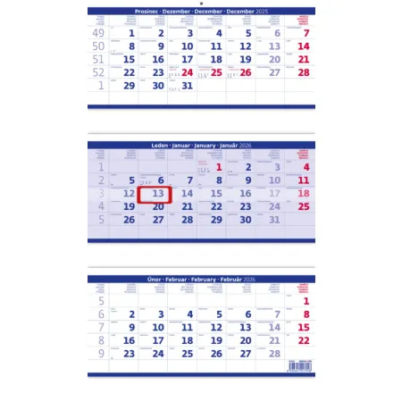 Tříměsíční kalendář skládaný modrý (N208-26)