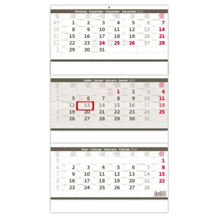 Tříměsíční kalendář skládaný šedý (N207-26)