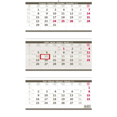 Tříměsíční kalendář skládaný šedý (N207-26)