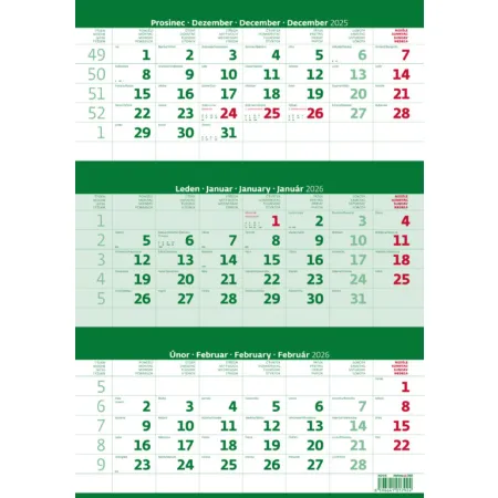 Tříměsíční kalendář zelený (N206-26)