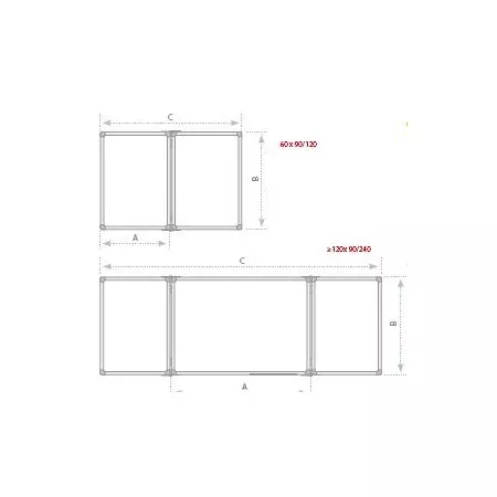 Triptych – multipanelová tabule pro psaní křídami s keramickým povrchem, 120x180 / 360 cm