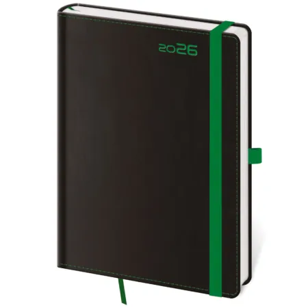 Týdenní diář B6 Black Green s poutkem (DB433-3-26)