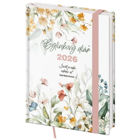 Týdenní diář B6 Bylinkový Flowers s gumičkou (DZ439-2-26)