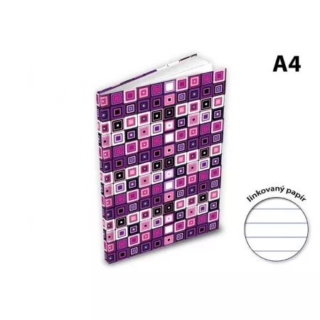 Záznamová kniha A4 MFP 100 listů, linka ZL4104 058, motiv fialové čtverečky