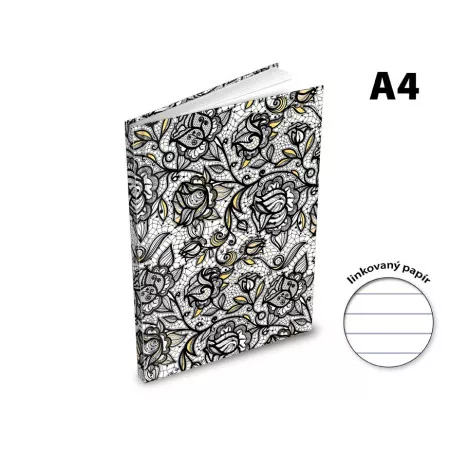 Záznamová kniha A4 MFP 100 listů, linka ZL4104, motiv černé květy