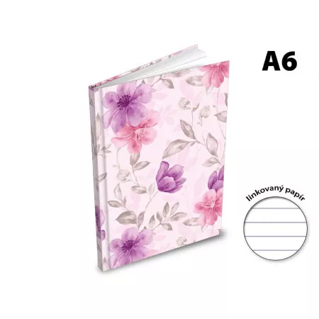 Záznamová kniha A6 MFP 100 listů, linka ZL6104, motiv růžové květy